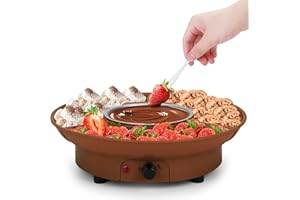 Beyoung Electric Fondue Pot,Chocolate Fondue Maker With Temperature Control and Detachable Serving Trays Great for Dipping Snacks,Bread in Chocolate,Meaningful Birthday Wedding Day Gift (Brwon)