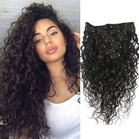 Wellmi Deep Curly Clip In Menschen Haarverlängerungen für Frauen 8 Stücke 20 Clips 120g 8A Jungfrau Remy Brasilianische Welli