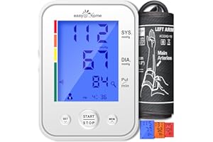 Blood Pressure Monitor for Home Use: Easy@Home Upper Arm Large Cuff BP Machine - Automatic Tensiometer with 3-Color Backlit H