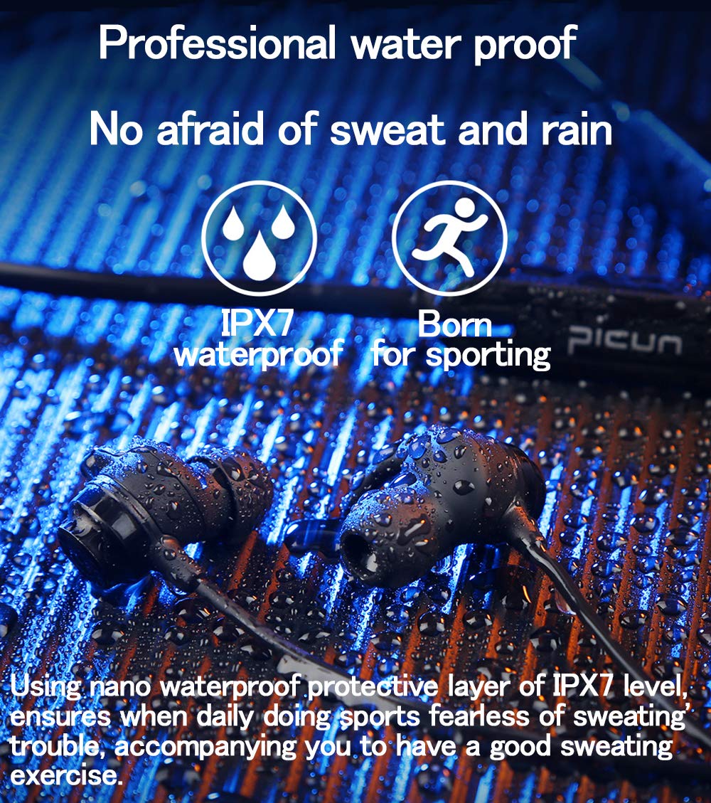 SLUB True Wireless Bluetooth Waterproof Sport HD Stereo Neckband Headphones with Mic 36H Play time Sweatproof for Cell Phone Double Battery Earbuds for iPhone/Android (Black)