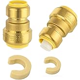 (Pack of 2) EFIELD Push Fit 1" x 3/4" Reducing Coupling Brass Fittings, Push-to-Connect Plumbing Fitting for Copper, Pex, CPV