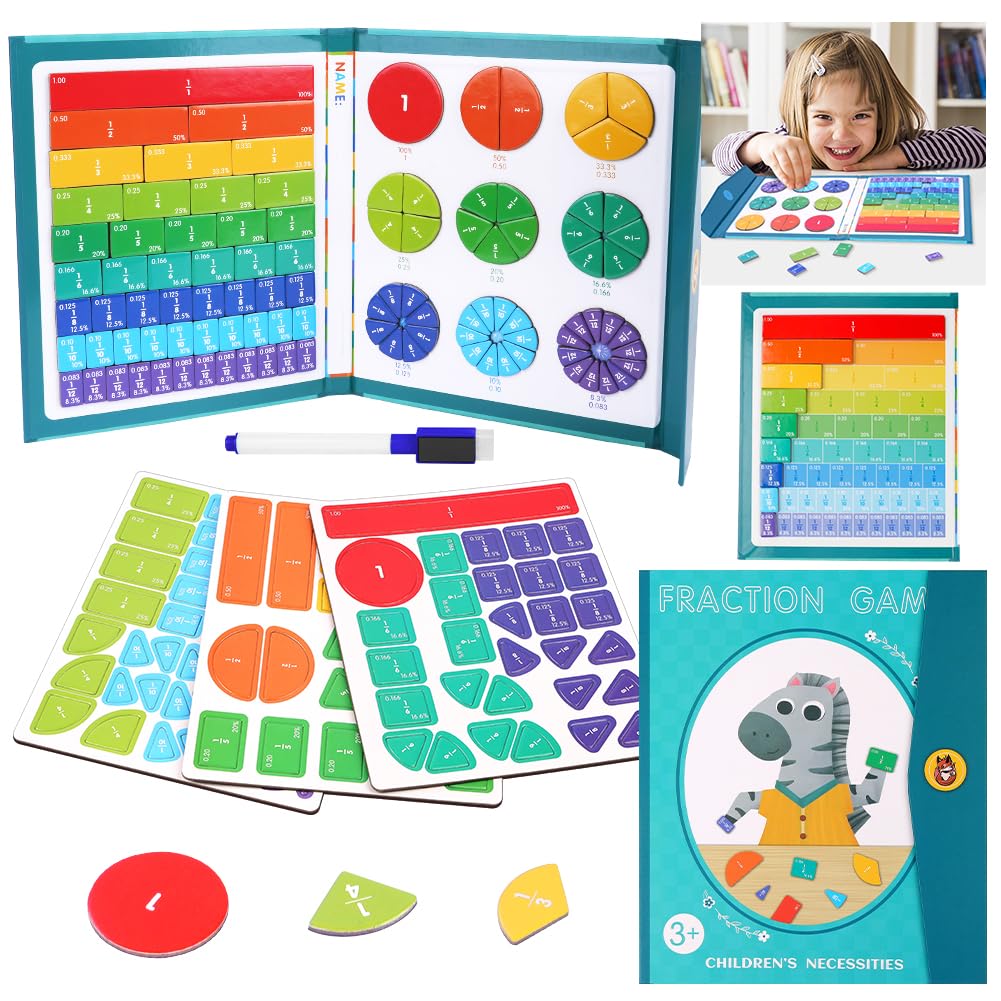 OFFCUP Magnetic Fraction Puzzle for Kids- Educational Math Montessori Fraction Manipulatives Magnetic Fraction Tiles & Fraction Circles Set for Kids Preschool to Elementary School (Zebra) — image 1