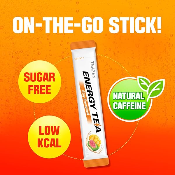 TEAZEN ENERGY DRINK POWDER, 70MG NATURAL CAFFEINE WITH BLACK TEA EXTRACT, TAURINE & L-CARNITINE, SUGAR-FREE ENERGY MIX FOR FOCUS & ENDURANCE, 10 ON-THE-GO PACKETS, 1.76OZ