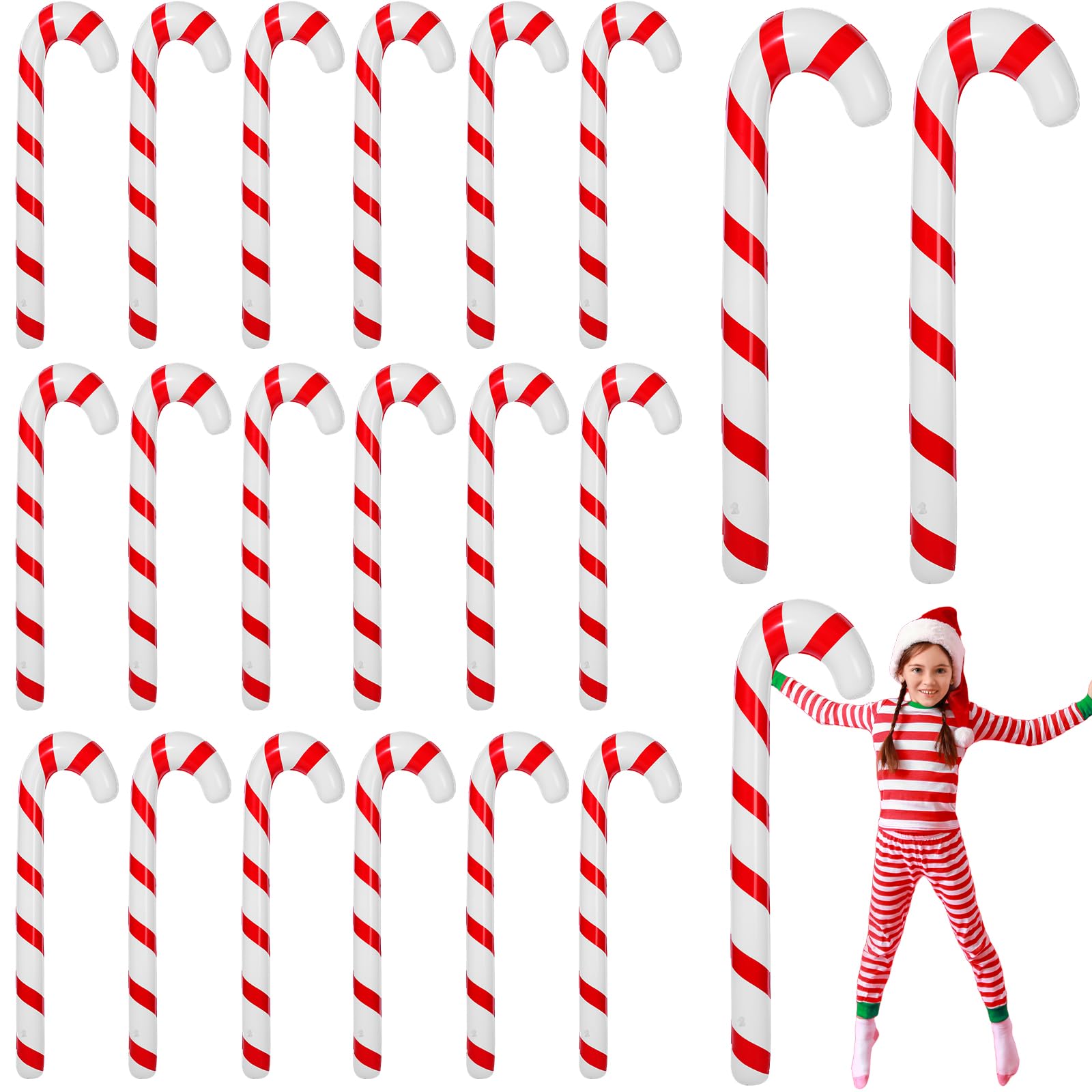 Photo 1 of Shappy 20 Pcs 48 Inch Inflatable Candy Canes Balloons for Christmas Decorations Inflatable Jumbo Candy Cane Sticks for Outdoor Indoor Lawn Home Xmas Holiday Party(Red, White)