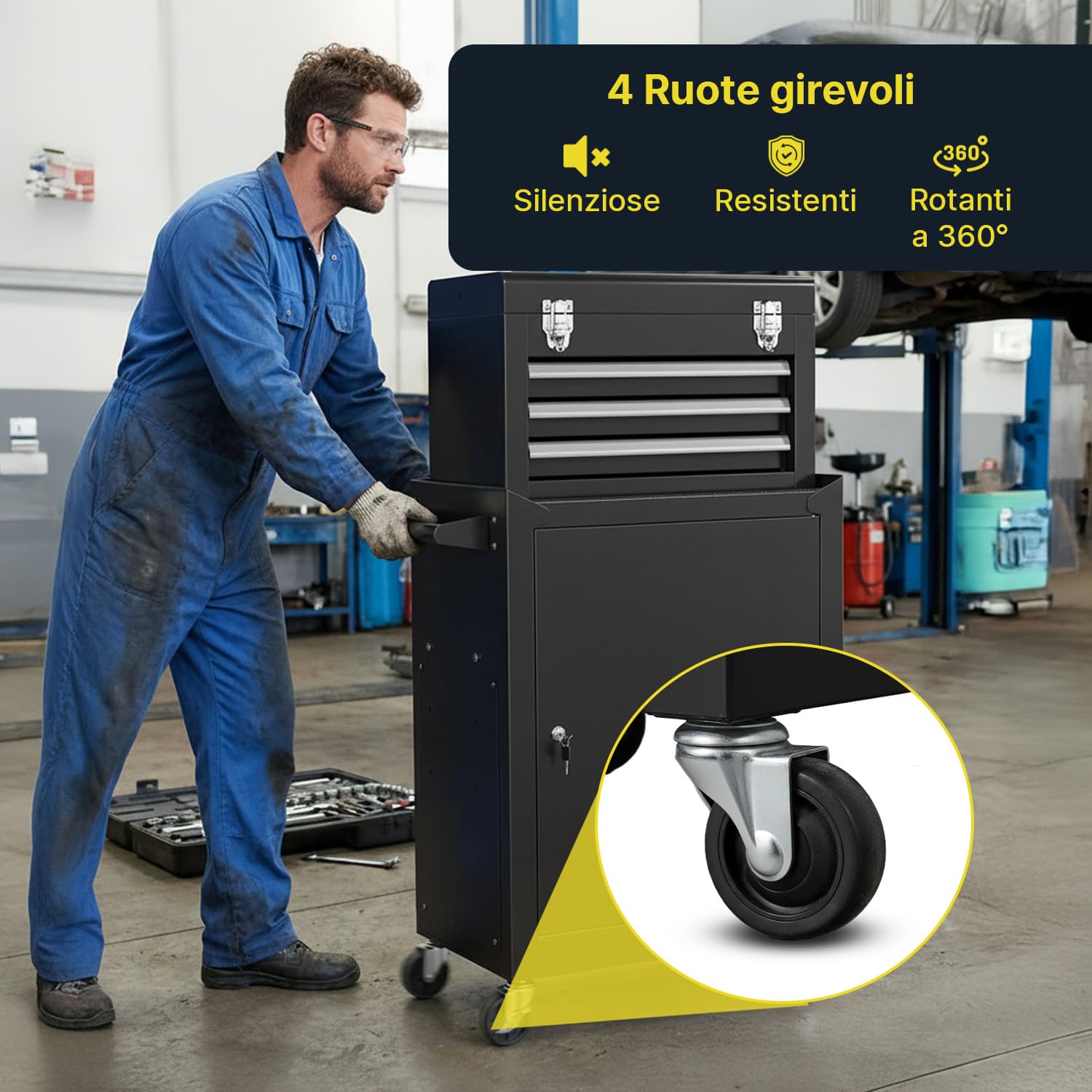 Daimann CT01 Wagen Werkstatt Werkzeugkoffer Kommode Werkzeug mit Rollen, Schwarz 5