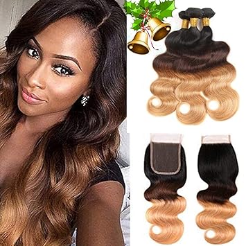 Amazon Com Ombre Hair Bundles With Closure Body Wave 8a Indian