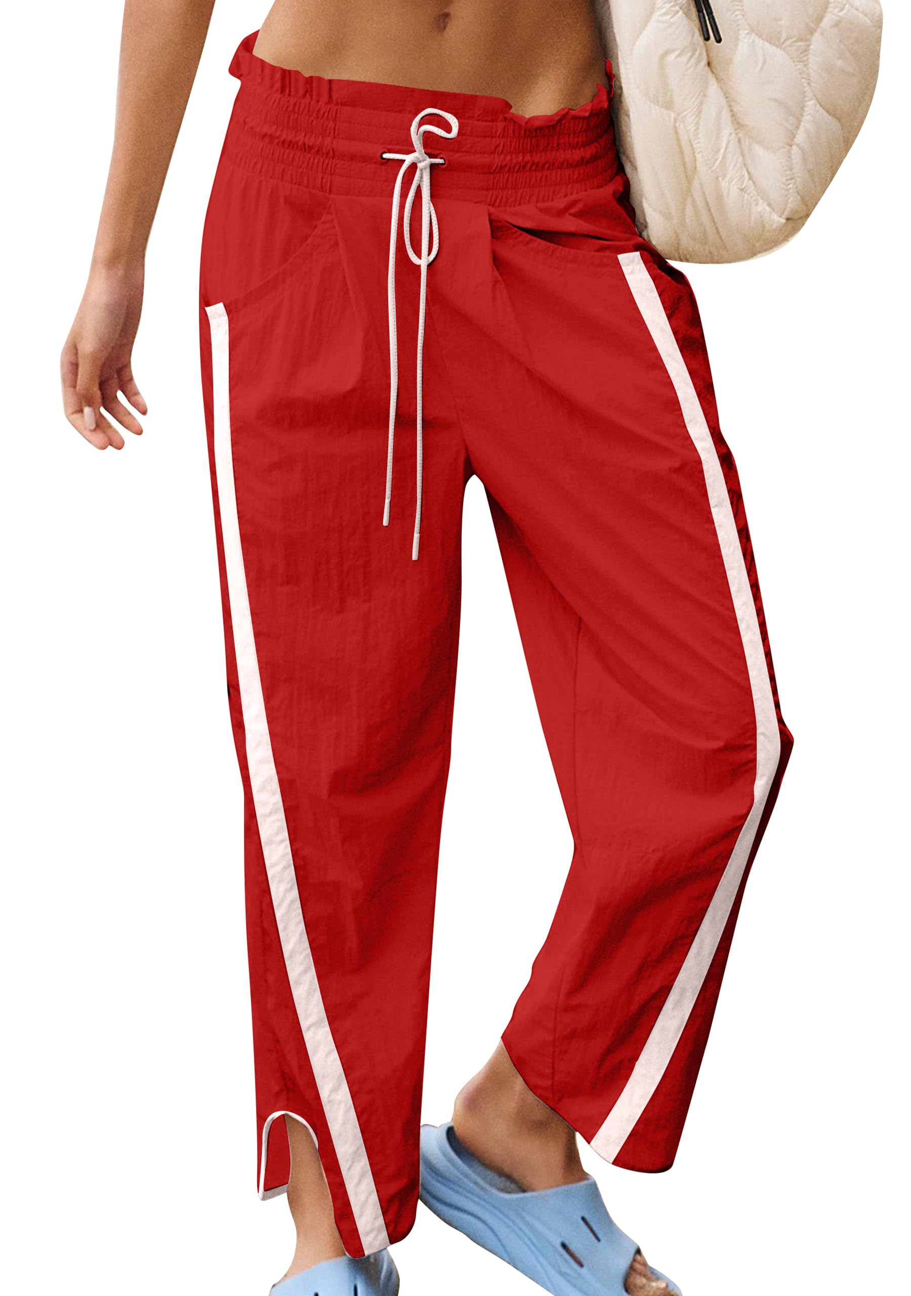 Photo 1 of Anoumcy Womens Casual Pants Loose Fit High Waisted Travel Work Sweatpants with Pockets Red Medium 