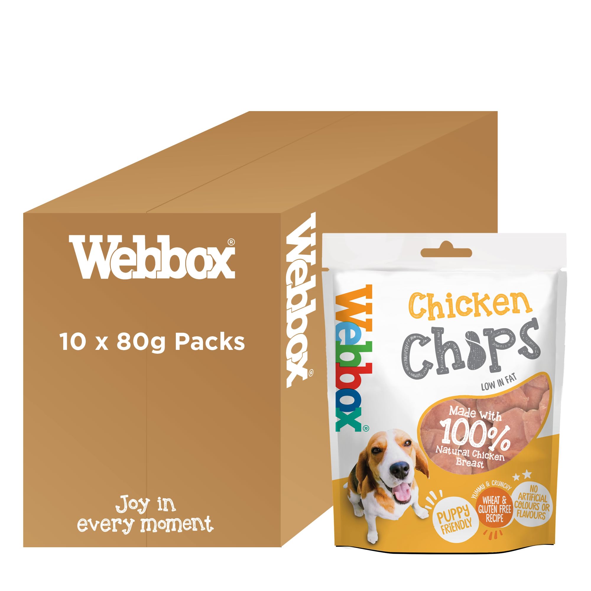 Webbox Chicken Chips Dog Treats - Made with 100 Percent Natural Chicken Breast, Puppy Friendly, Low Fat, Wheat and Gluten Free (10 x 80g Packs)