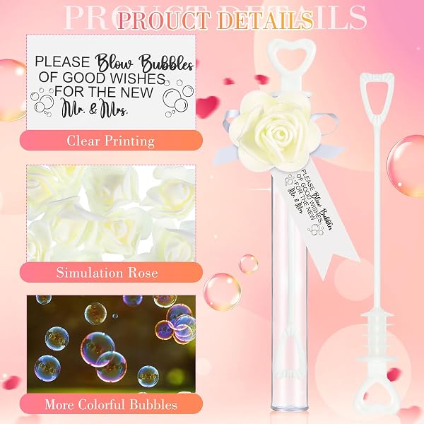 PULLCREASE 200 SET VALENTINE’S DAY WEDDING BUBBLE WANDS BULK SET INCLUDE MINI HEART BUBBLE WAND WITH REFILL FLOWER RIBBON AND TAGS FOR WEDDING SEND OFF GUESTS ANNIVERSARIES PARTY FAVOR(CREAM WHITE)