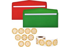 OUTUS 100 Pieces Number 10 Envelopes Gift Card Envelopes with 200 Pieces Christmas Kraft Snowflake Stickers Valentine's Day Stickers for Festive Letters Holiday Mail Gift Supplies (Classic Style)