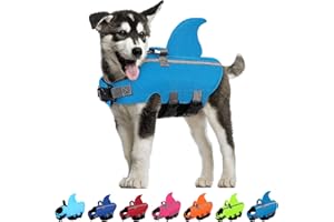 SUNFURA Dog Life Jacket Shark Life Vest for Dogs, Adjustable Swmming Vest with High Buoyancy, Safety Lifesaver with Rescue Handle for French Bulldog Small Medium Breeds, Light Blue M