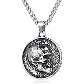 KIRTIJW Skull Necklace Stainless Steel Gothic Punk Skull Pendant Necklace Jewelry for Men Boys