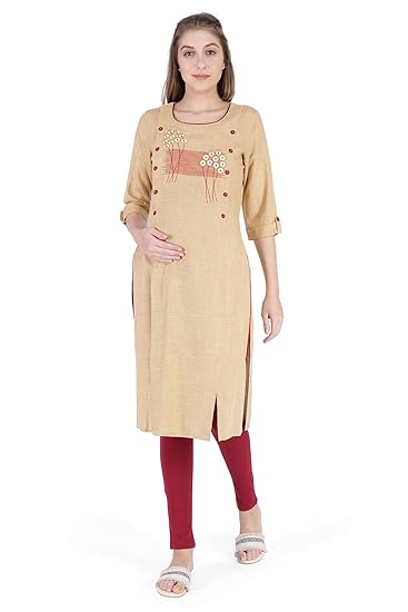 Women's Cotton Peanut Brown Maternity/Feeding Kurti