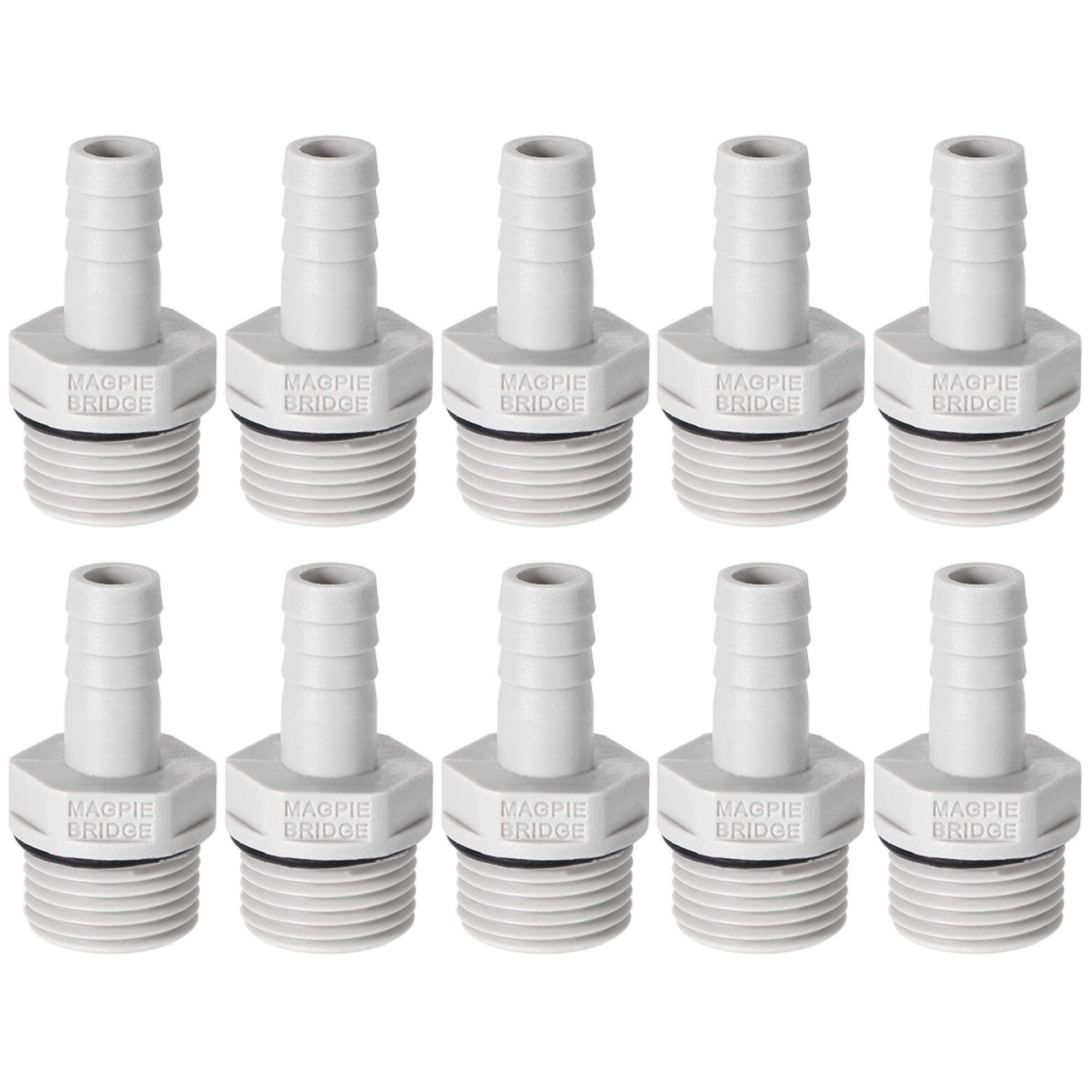 sourcing map PVC Barb Hose Fitting Connector Adapter 10mm or 25/64" Barbed x 1/2" G Male Pipe 10pcs
