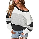 Floral Find Womens Casual Oversized Striped Colorblock Lightweight Sweatshirts Long Sleeve Crewneck Pullover Fall Tops