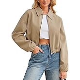 YEXPINE Women's Cropped Bomber Jacket Long Sleeve Zip Up Pilot Coat with Welt Pockets