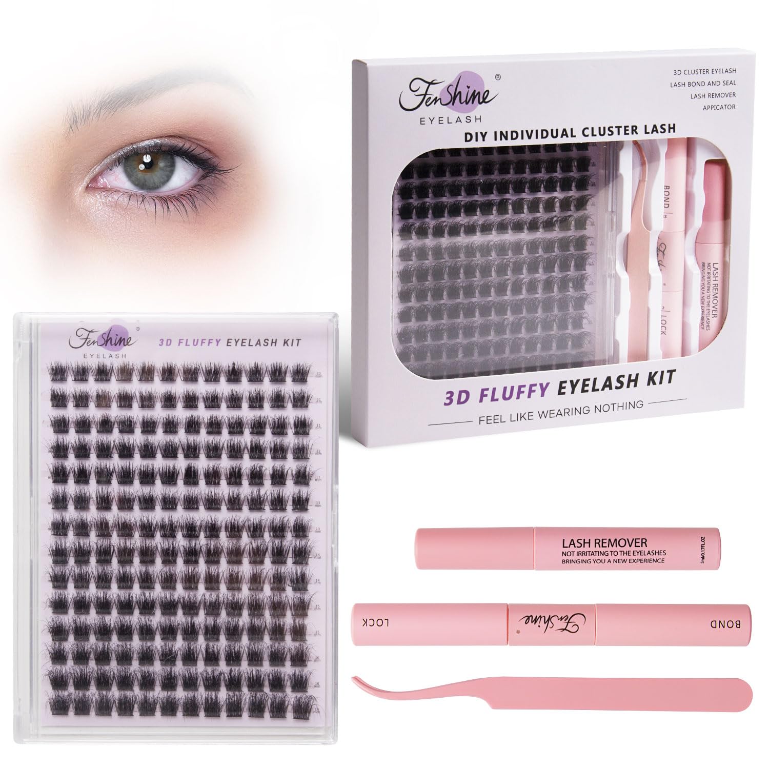 Fenshine Cluster Lashes Individual Lashes Wide Stem C/D Curl 9-15mm Length DIY Eyelash Extension Individual Soft False Lashes for Personal Use at Home (White Box, T50(10-18mm)168pcs) — image 1