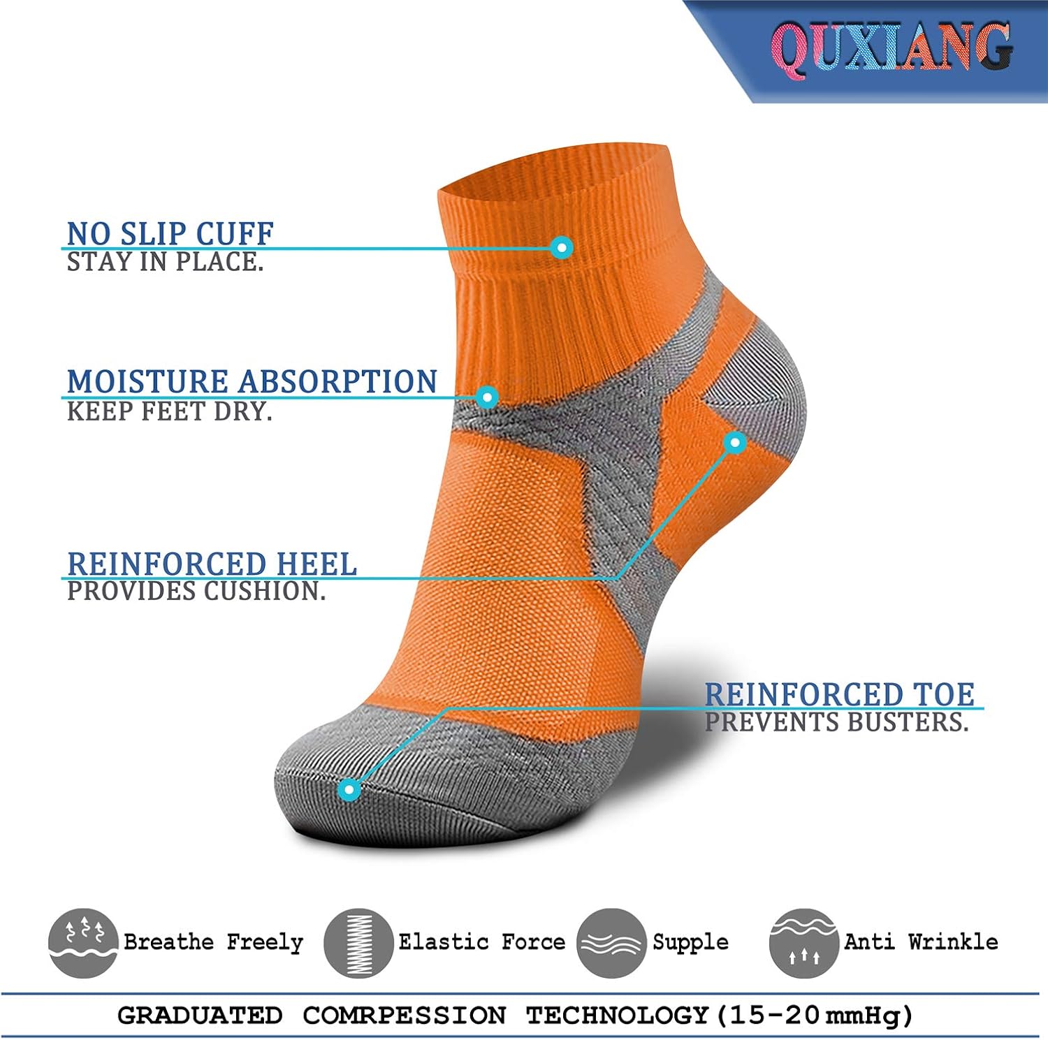 QUXIANG Compression Socks for Women & Men Circulation 3/6/7 Pairs Arch Ankle Support 15-20 mmHg Best for Running Cycling: Clothing