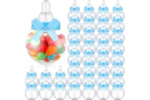 Sosation 48 Pcs Baby Shower Mini Bottles Bulk, Small Candy Bottle Clear Plastic Milk Bottle with Bow Knots for Newborn Baby Shower Game Birthday Party Favors Gift for Guest(Blue)