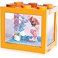 Small Betta Fish Tank, Stackable Mini Fish Tank Aquarium Tank Kit, 3/5 Gallon Rectangular Fish Bowl with Aquarium Gravel Decoration, Tiny Cube Tank for Seaweed Balls Sea Monkeys