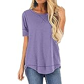 JomeDesign Summer Tops for Women Short Sleeve Side Split Casual Loose Tunic Top