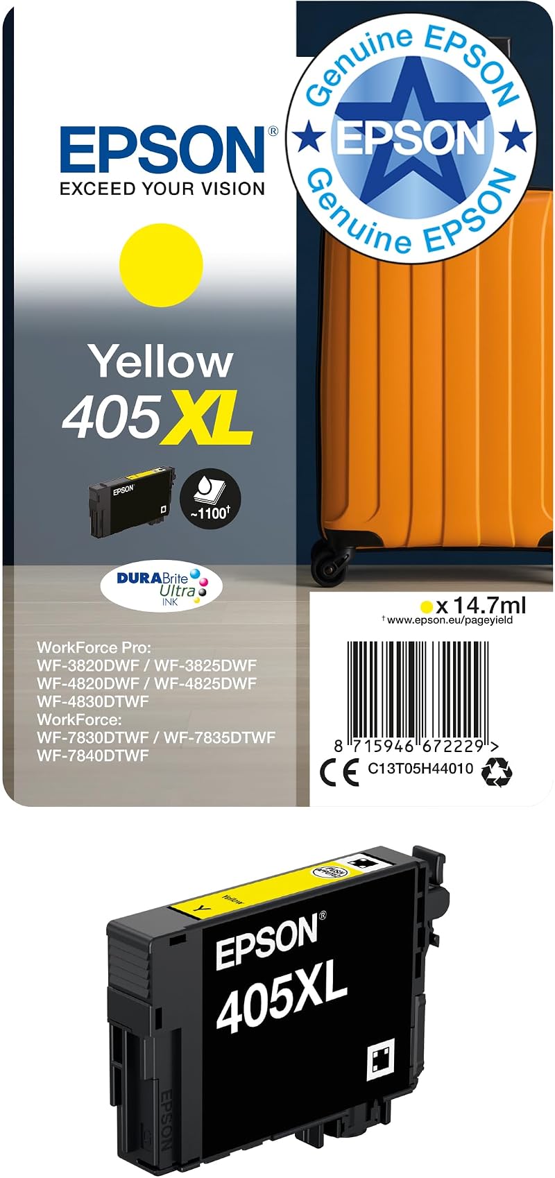 Epson 405XL Yellow High Yield DURABrite Ultra Ink Cartridge C13T05H44010