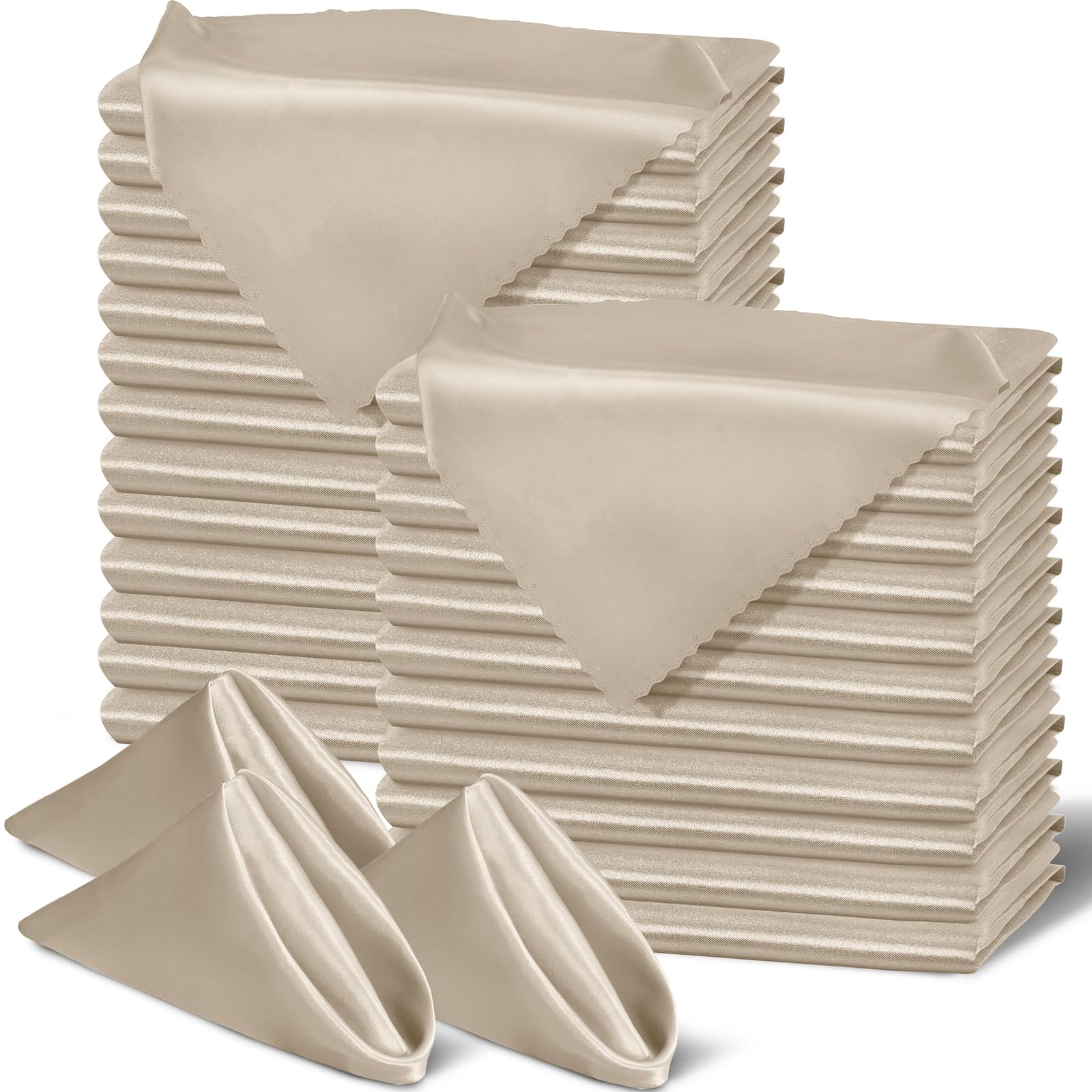 Photo 1 of SiinvdaBZX 60 Pieces Beige Cloth Napkins Scalloped Edges Decor, 17x17 Inches Square Satin Napkins Silky Soft Polyester Dinner Napkins for Wedding Banquet Restaurant Decoration