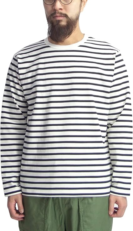 Amazon Plesic プルシック Oe天竺 ナローボーダー カットソー 長袖tシャツ ロンt メンズ 2 Natural Black L Tシャツ カットソー 通販