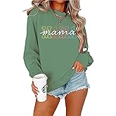 YHHR Mama Sweatshirts for Women Boy Mom Letter Print Long Sleeve Pullover Casual Crew Neck Fall Blouse Tops