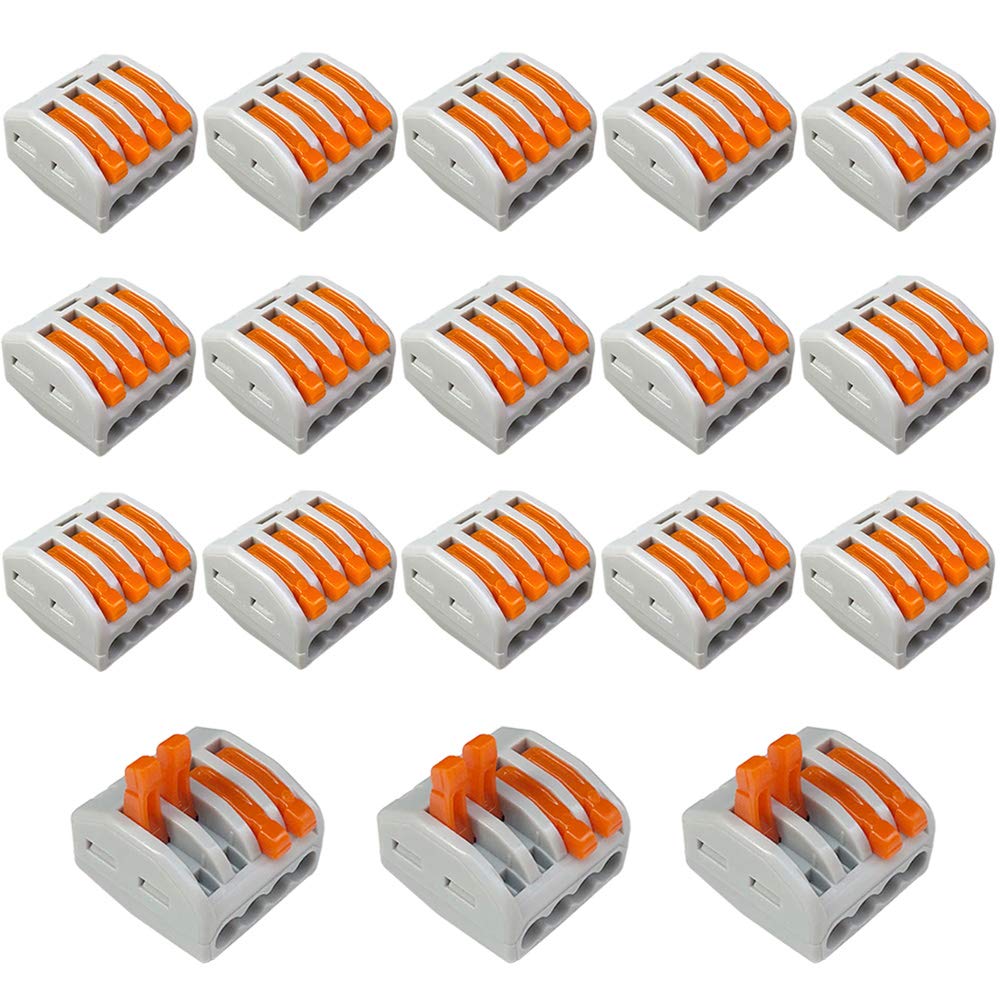 Aiqeer 18 Pcs PCT-214 Lever-Nut Wire Connectors, 4 Ports Conductor Compact Wire Connectors, Cable Clamp Terminal Block Quick Spring Connector