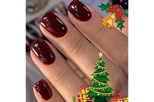 Modelones Press on Nails, Dark Red Short Square Fake Nails, Christmas Reusable Nail Kit with Nail Glue Adhesive Tabs Mini Nail File, Nails Press Ons 32Pcs16 Sizes, Women Girl Gift