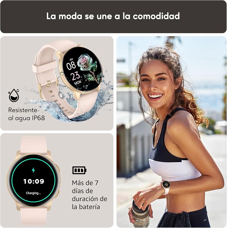 Reloj Inteligente Hombre Mujer con Llamadas Bluetooth, Smartwatch Esfera Redonda 1,38" con 147+ Modos Deportivos, Pulsómetro, IP68 Impermeable, Compatible con Android iOS