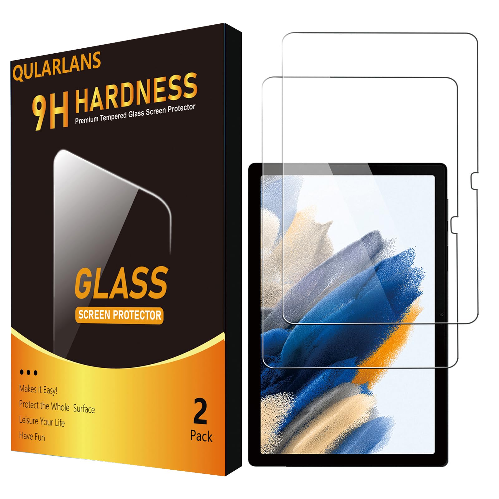 Photo 1 of Qularlans 2 Pack Screen Protector for Samsung Galaxy Tab A8 (10.5-Inch, SM-X200/X205/X207 2022), Anti-Scratch 9H Hardness Tempered Glass Film