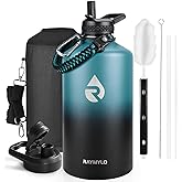 RAYMYLO One Gallon Water Bottle Insulated, Triple Walled Vacuum Stainless Steel (Cold for 48 Hrs), Leak Proof & Non-BPA, Large Water Flask Jug with Paracord Handle & Straw Spout Lids