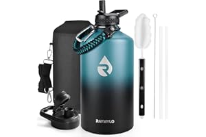 RAYMYLO One Gallon Water Bottle Insulated, Triple Walled Vacuum Stainless Steel (Cold for 48 Hrs), Leak Proof & Non-BPA, Large Water Flask Jug with Paracord Handle & Straw Spout Lids