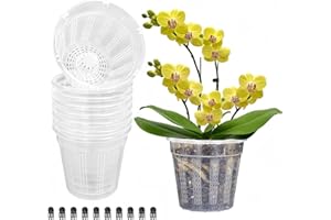 HOLANHING 8 Pack Orchid Pot, 4.5in Orchid Pots with Holes for Repotting, Clear Plastic Plant Pot for Indoor Outdoor Plants（4.5in, 8 Pack）