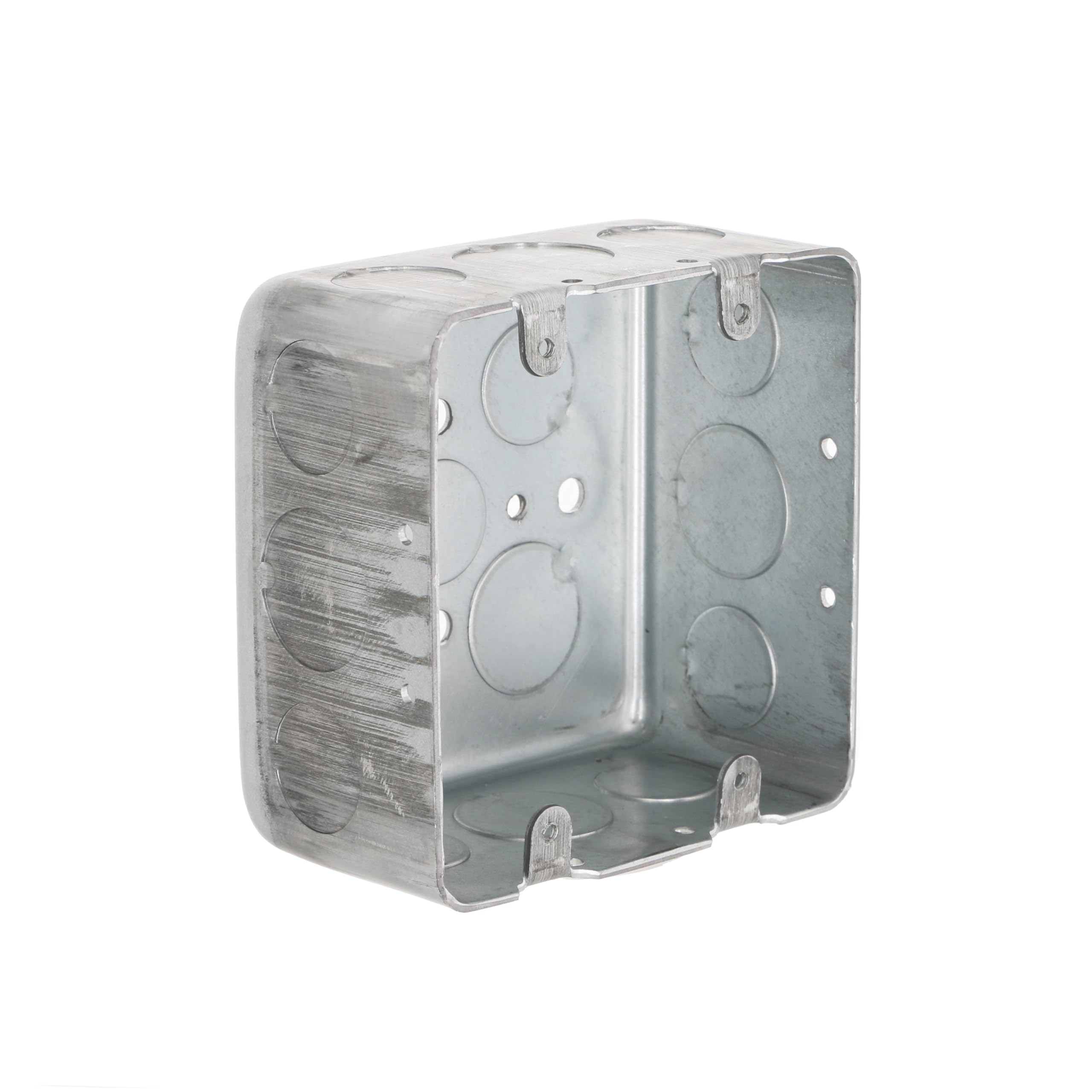 RACO 683SP 4 in. Drawn Square Box, 2-Device Switch Box, 2-1/8 in. Deep, Eleven 1/2 & Six 3/4 in. KO's, 10-Pack,Gray Image