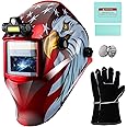 TRQWH Welding Hood Auto Darkening Welding Helmet with Light True Color 1/1/1/2 Top Optical Clarity Wide Shade 9-13 Welding Mask with Grinding Weld Helmet (KTS-JD14)