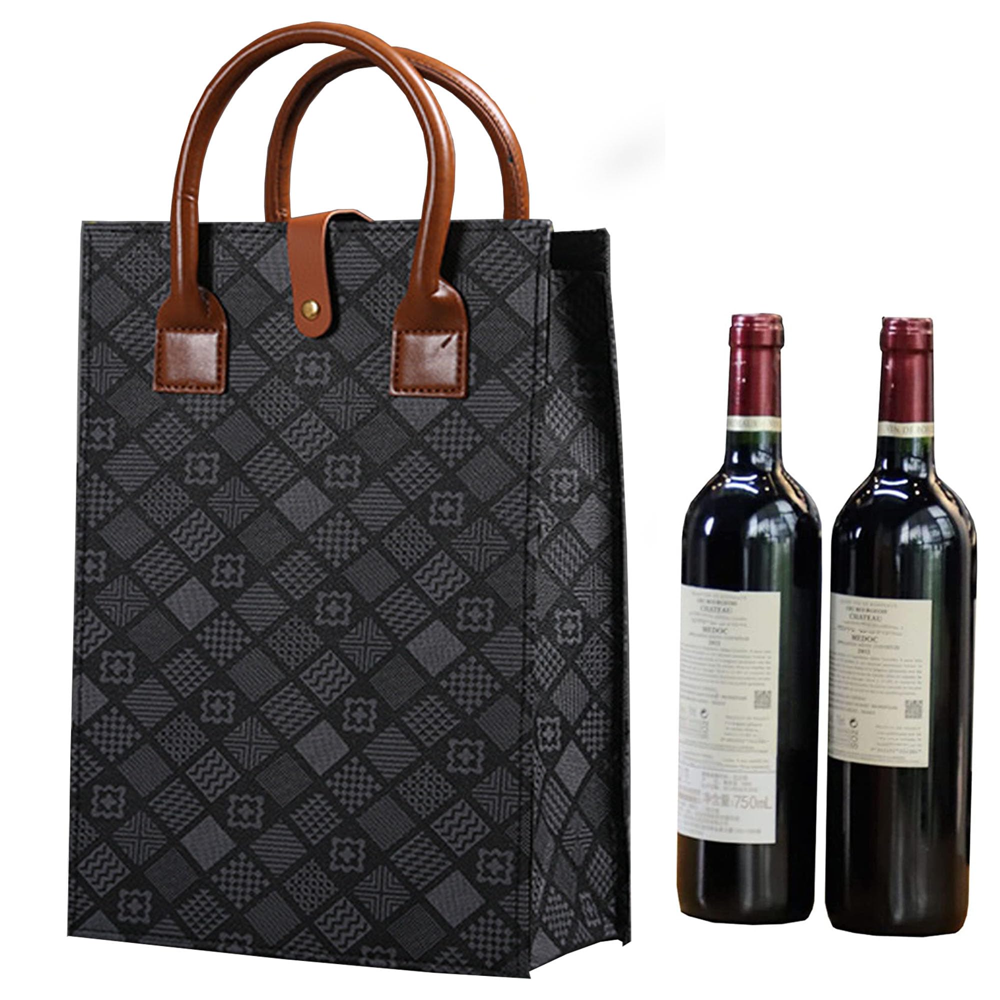 Unisex Bottlebag Shoulder Bag, Wine Bags, Bottle-Bag Bottle Bag, Bottles Carrying case with Dividing Walls Black, Removable Divider Reusable Gift Handbag for Party BBQ Picnic Travel