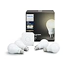 Philips Hue White A19 60W Equivalent LED Smart Light Bulb Starter Kit, 4 A19 White Bulbs and 1 Bridge, Works with Alexa, Apple HomeKit and Google Assistant