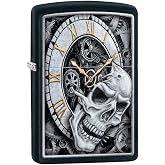 Zippo Personalized Windproof Lighter Black Matt Skull Clock Free Engraving | Genuine Windproof Lighter | Gift for Men &amp; Women - Fathers day, Groomsmen, Christmas, Halloween, Valentine, Anniversary