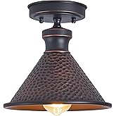 Tarentlight 9.2" Industrial Semi Flush Mount Ceiling Light,Vintage Hammered Pattern Cast Aluminum Shade,1-Light E26 Classic L