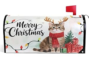 WAMIKA Christmas Cats Kitty Magnetic Mailbox Covers Winter Reindeer Xmas Lights Mailbox Cover Standard Size Full Magnet Garden Yard Porch Mail Boxes Cover Holiday Decorations 21" L x 18" W