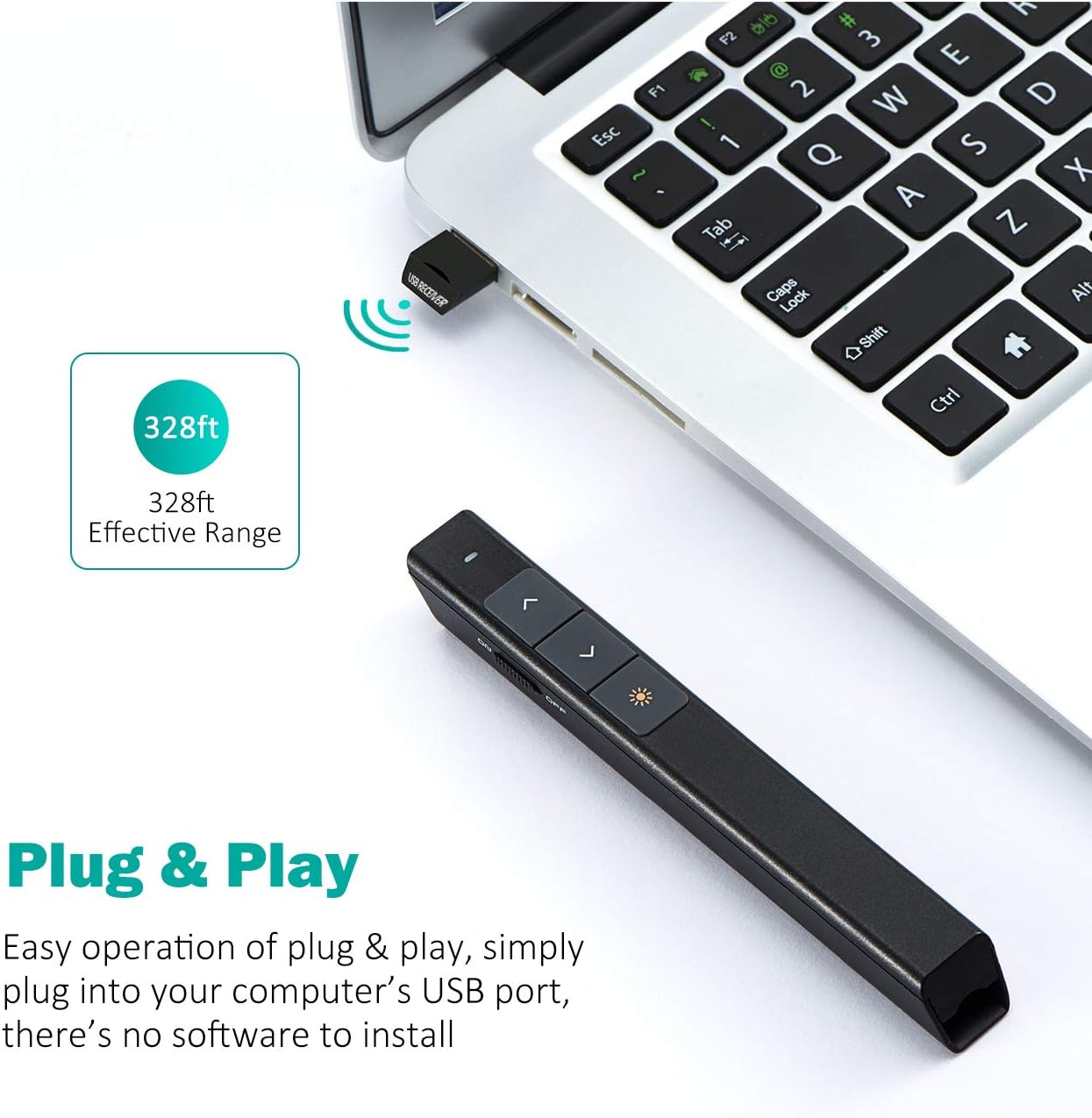 VicTsing Wireless Presenter Remote, 2.4GHz USB Presentation Clicker, 300FT Long Range PPT PowerPoint Clicker with Anti-Lost Magnetic Mini USB Receiver, Plug & Play : Office Products