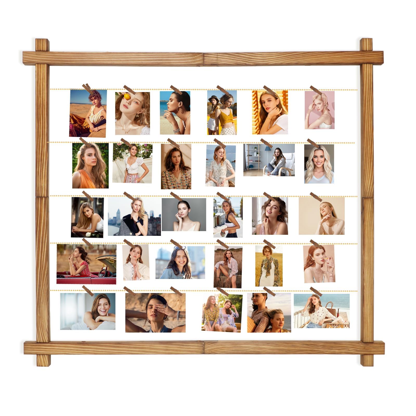 Photo 1 of Picture Frames Collage,Photo Display Board With Clips,Hanging Picture Wall Decor for Dorm Graduation Letter Postcard Greeting Card Organizer Holder,Pine Wood,Adjustable Metal Bead String,Large