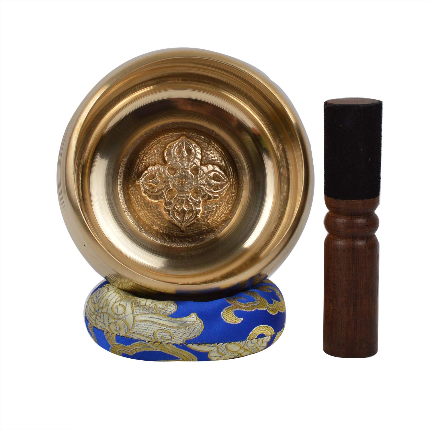 Meditation Tibetan Plain Singing Bowl with Bajra Crafted and protective pouch. For Mindfulness, Relaxation & Healing (GOLD6-2) (B52)