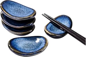 Japanese Antique Chopstick Rest Blue Ceramic Chopsticks Holder Set of 5