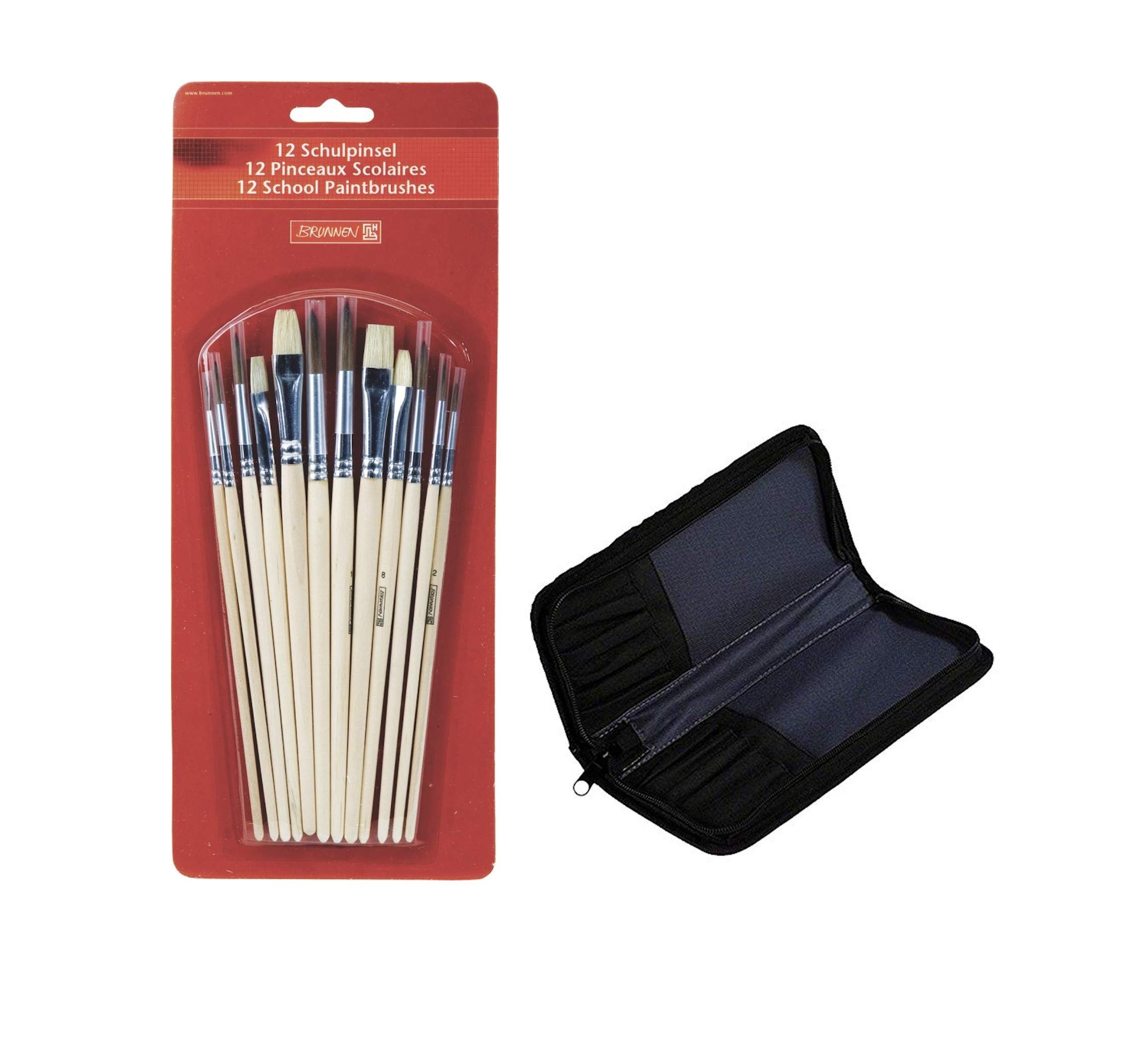 Brunnen 1048929 School Brushes Set of 12 Natural Hair, 12 Pinsel + Tasche