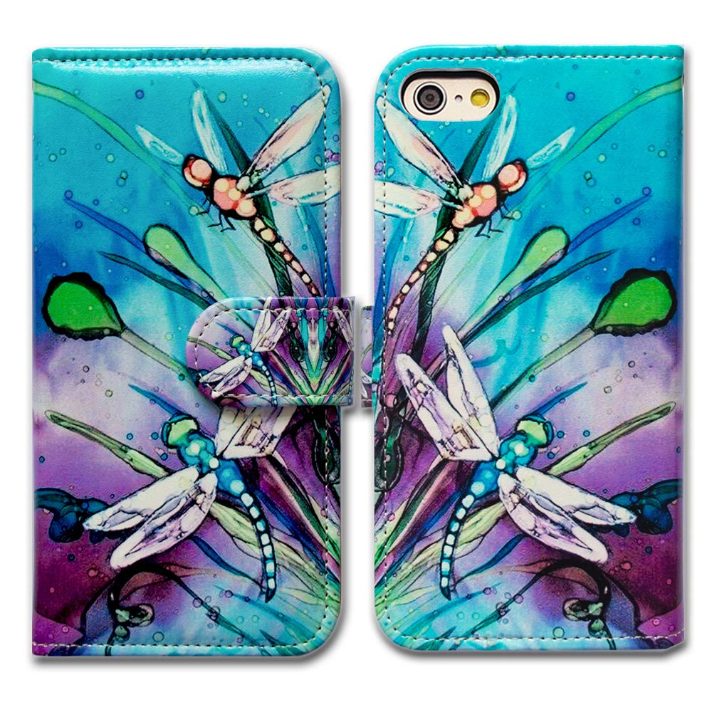 BCOV iPhone SE 2022 Case - Cute Dragonfly Leather Flip Phone Case Wallet Cover with Card Slot Holder Kickstand for 4.7" iPhone SE 2020/8/7