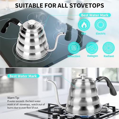 XIRGS Gooseneck kettle for Stove Top with Exact Temperature, 40 fl